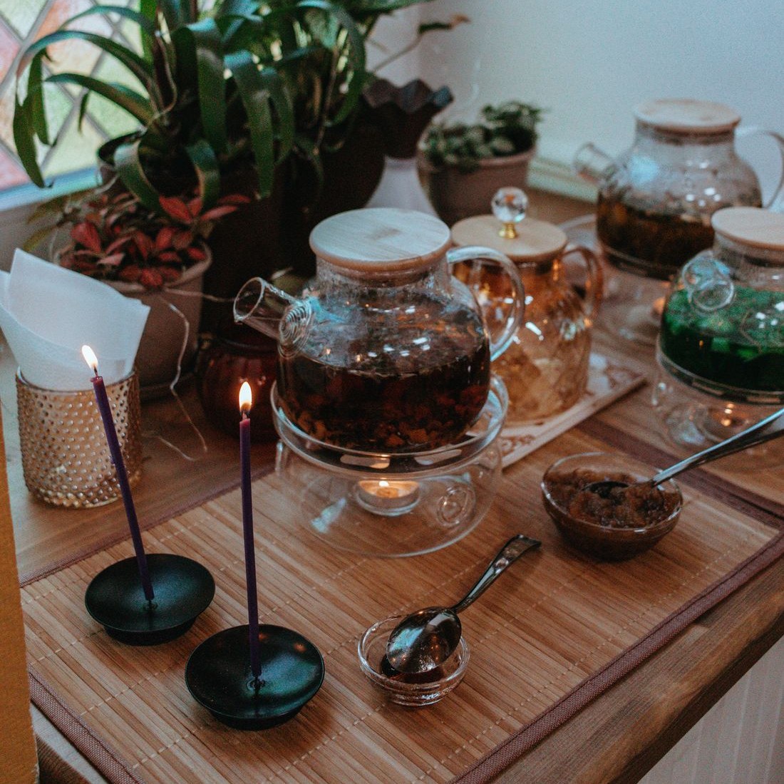 Bộ ấm trà thảo mộc thủy tinh