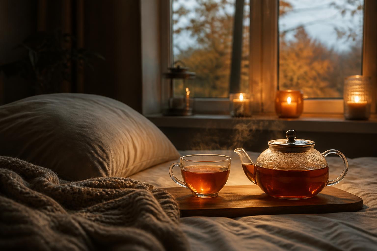 Ấm trà nóng và chỗ ngủ ấm áp vào buổi tối se lạnh