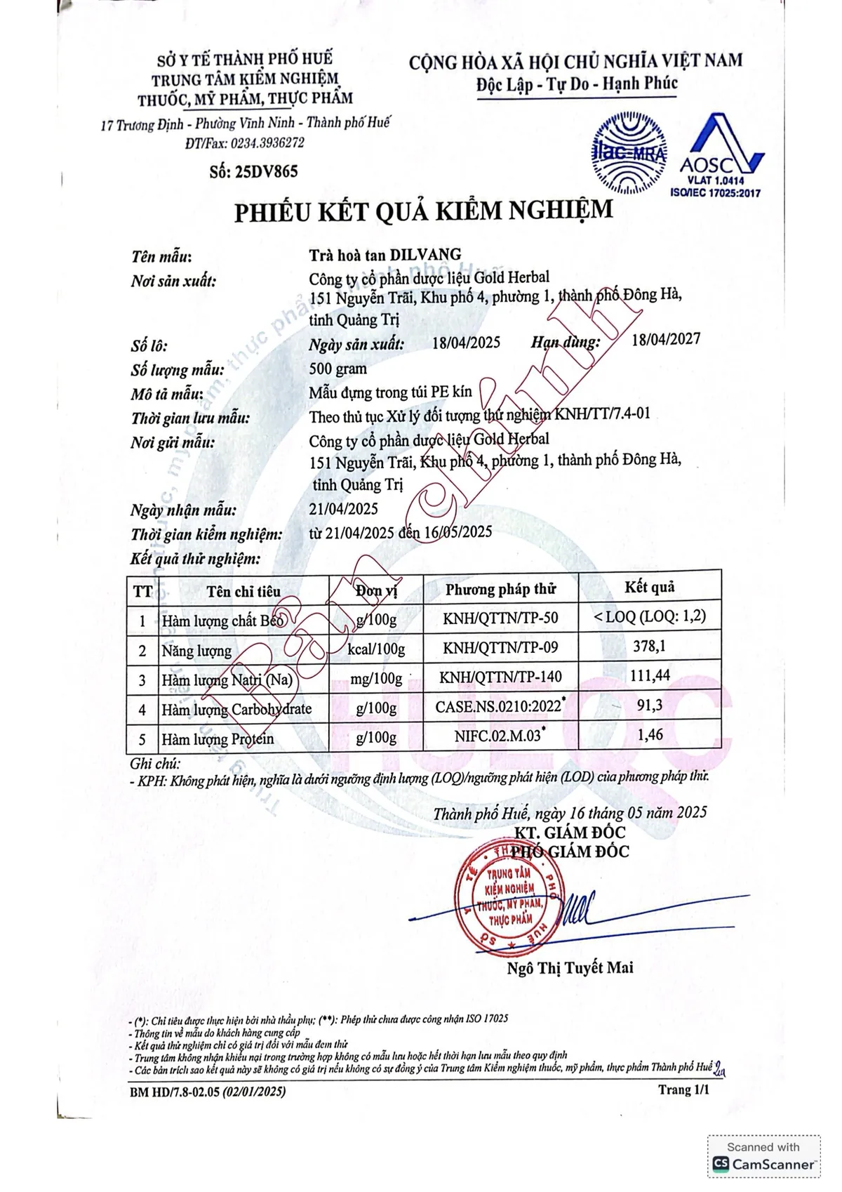 Nutrition test report